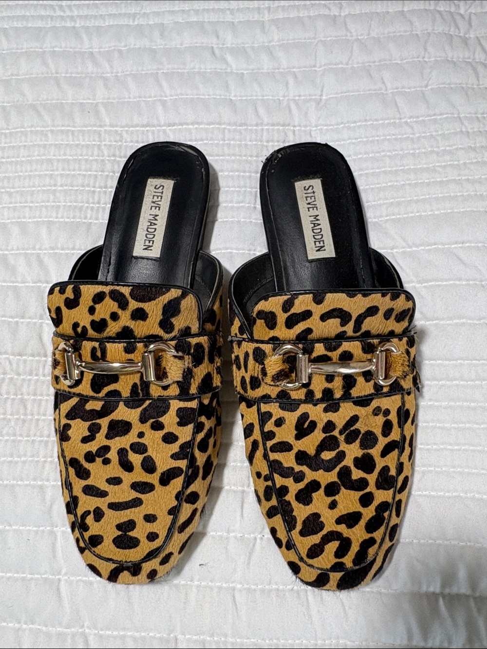 Steve Madden Women's Leopard Print Slip-On Loafer Mules - Tan/Black
